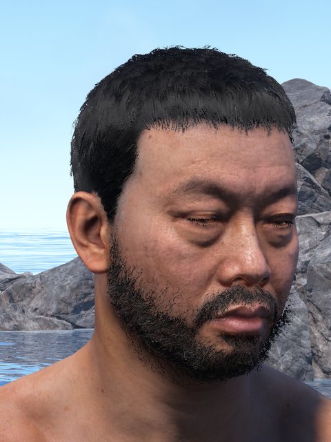 asian male, crew cut, stubble