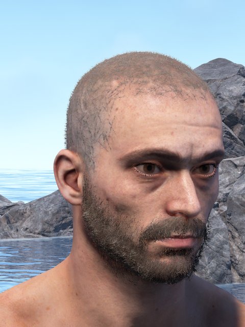 european male, buzzcut, stubble