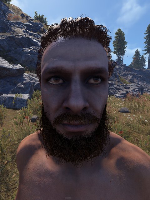 european male, bun, full beard